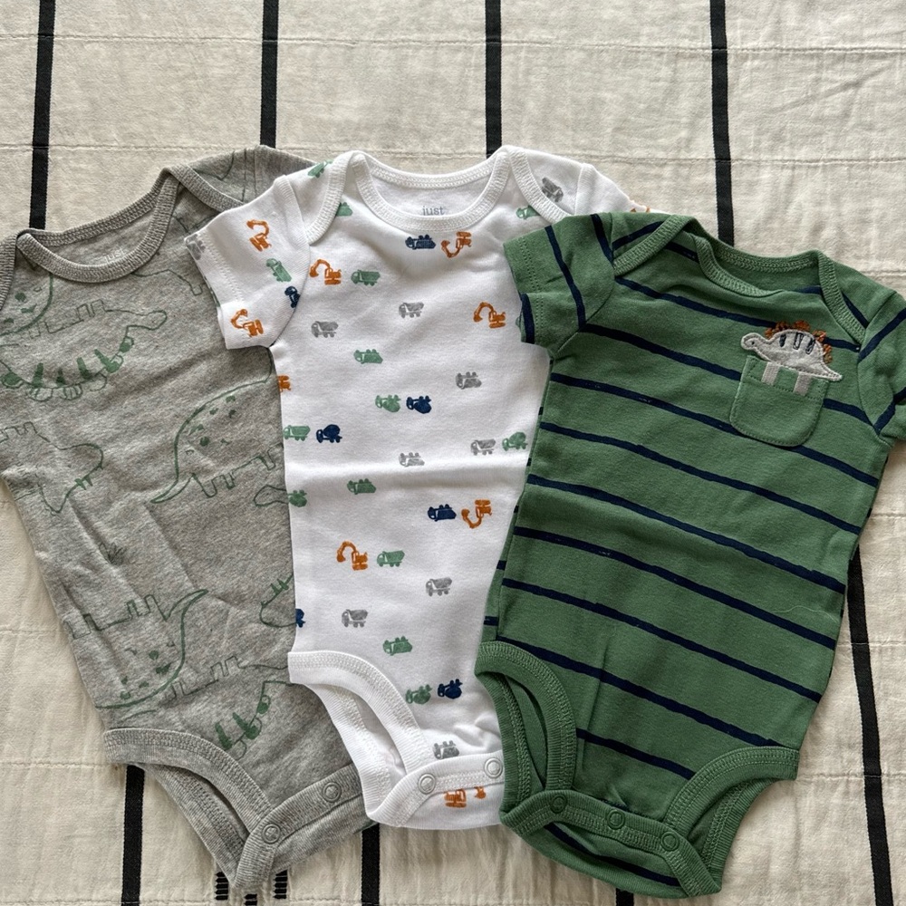 Green and Gray Dinosaur Print Baby Onesies